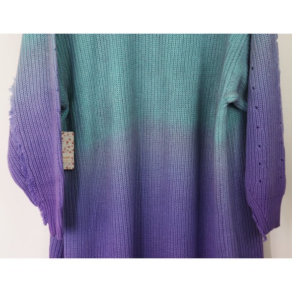 NWT Free People Come Together Cardigan Longline Sweater Ombre Crystal Cove M - Picture 13 of 14